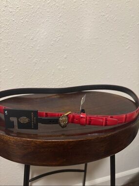 Kurt Geiger Red Croc-Embossed Leather Belt with Gold Buckle